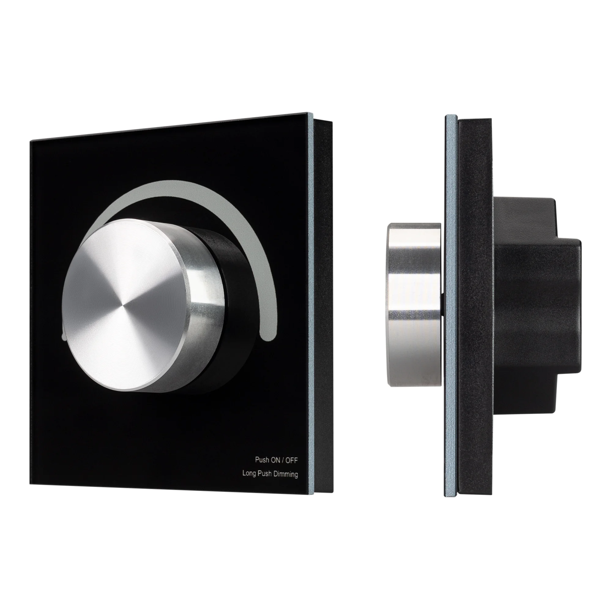 INTELLIGENT ARLIGHT Роторная панель SMART-1-10V-301-31-DIM-IN Black (24-48V, 2.4G) 036243 - Встраиваемая роторная панель RF 2.4 ГГц, цвет чёрный. Материал - стекло. Выходной сигнал 0/1-10V. Управление яркостью с помощью роторного вращателя. Работает в реж