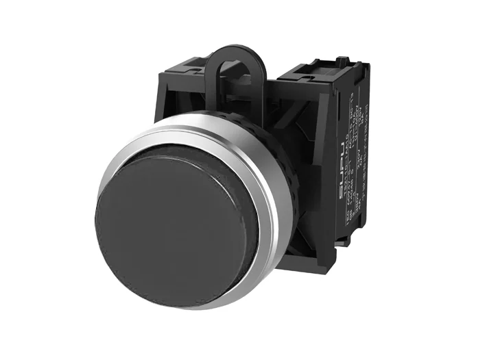 Кнопка выпуклая (черная) TS2520-0BL60-S20 - Кнопка круглая выпуклая, с блокировкой, без подсветки, алюминиевое переднее кольцо, с мгновенным нажатием, с контактной группой 2NO, диаметр головки кнопки 29,5 мм, диаметр посадочного отверстия: 22 мм, цвет: че