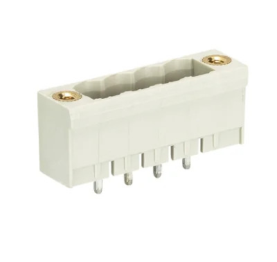 Вилка Wiecon 8113 S / 4 GF OB - Вилочный разъем, вертикальный, на плату, с монтажными фланцами, шаг 5,00 мм, 4 полюса, фиксация на плате пайкой, 300V, 12А, без маркировки, цвет: серый, серия 8113 SE G
