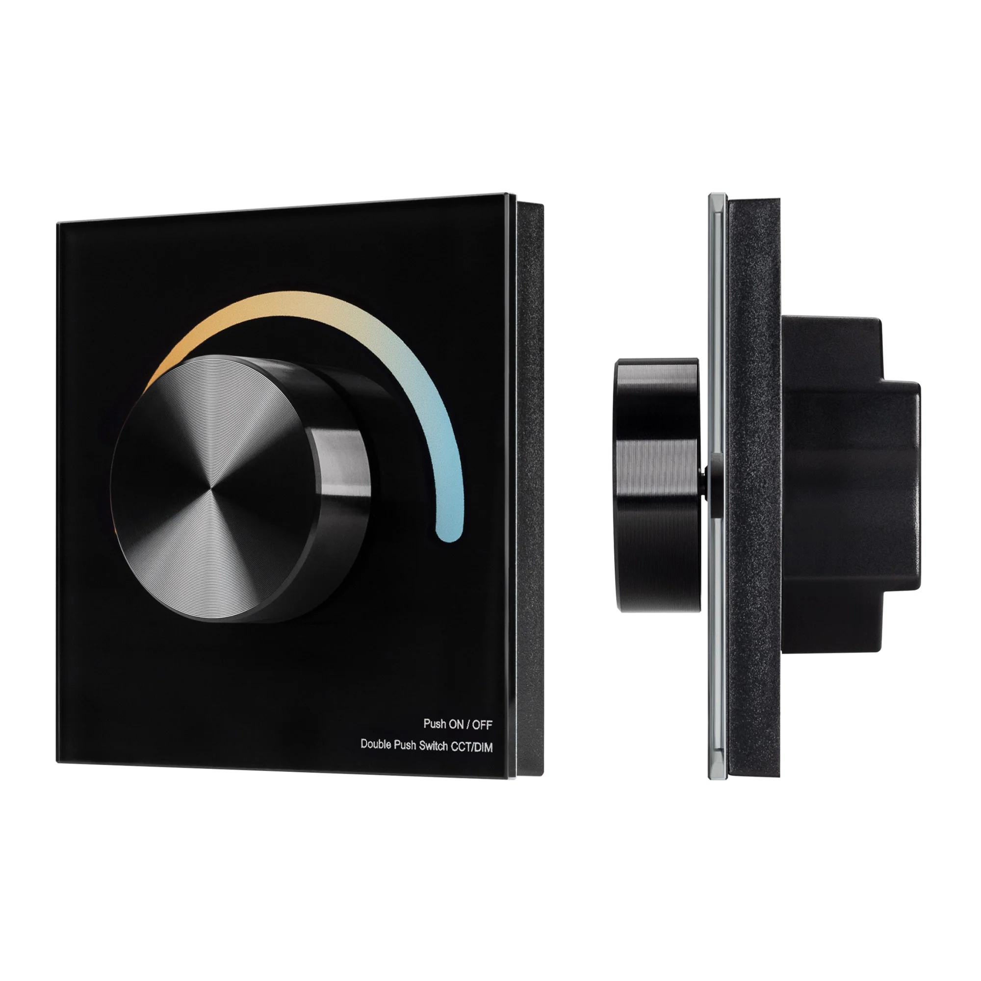 Панель SMART-P20-MIX-G-IN Black (12-24V, 4x3A, Rotary, 2.4G) 033762 - Встраиваемая роторная стеклянная панель 2.4 ГГц, цвет чёрный. Для управления MIX (CCT) источниками света (ШИМ). Управление цветовой температурой с помощью роторного вращателя. Работает 