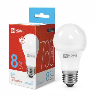Лампа светодиодная LED-A60-VC 8Вт 230В Е27 6500К 720Лм 4690612024042