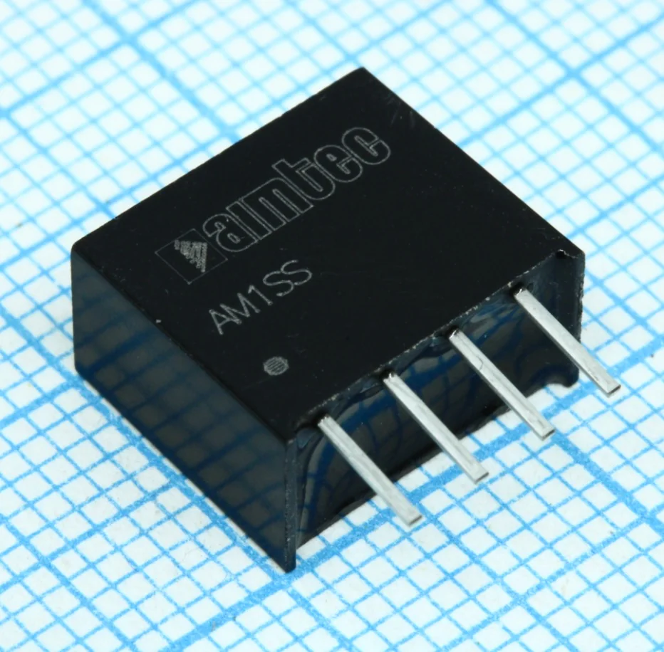 AM1SS-0305SJZ - DC/DC, 1Вт, вход 2.97…3.63В, выход 5В/0.02…0.2А, изоляция 1500В DC, КПД 82%, максимальная емкостная нагрузка не более 2400мкФ, SIP4, 11.6x6x10.16мм, -40…105°C, пластик