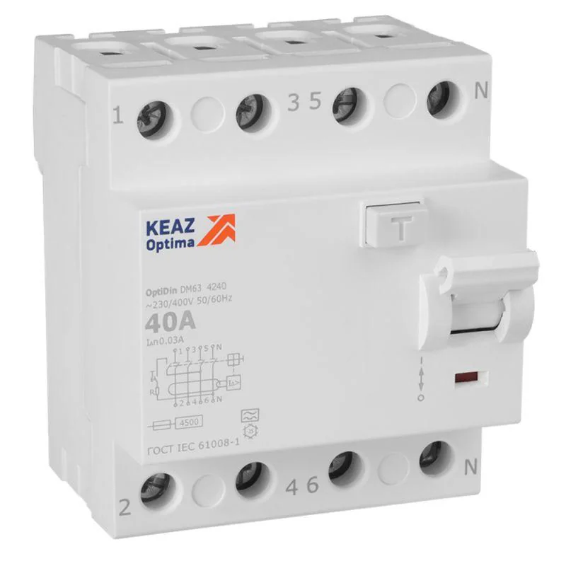 ВДТ без защиты от сверхтоков OptiDin DM63-4240-A-4,5-УХЛ4 (4P, 40, 30mA)