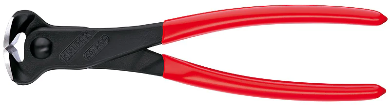 Кусачки торцевые, 160 мм, фосфатированные, обливные ручки KN-6801160 - Кусачки торцевые для скручивания и резания вязальной проволоки с полированной поверхностью головки и режущими кромками с фаской, с пластиковыми рукоятками, диаметр мягкой проволоки - 4
