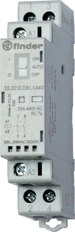 Контактор модульный 1NO + 1NC 25А AgSnO2 24В AC/DC 17.5мм IP20 опции: мех. индикатор + LED 223200244520