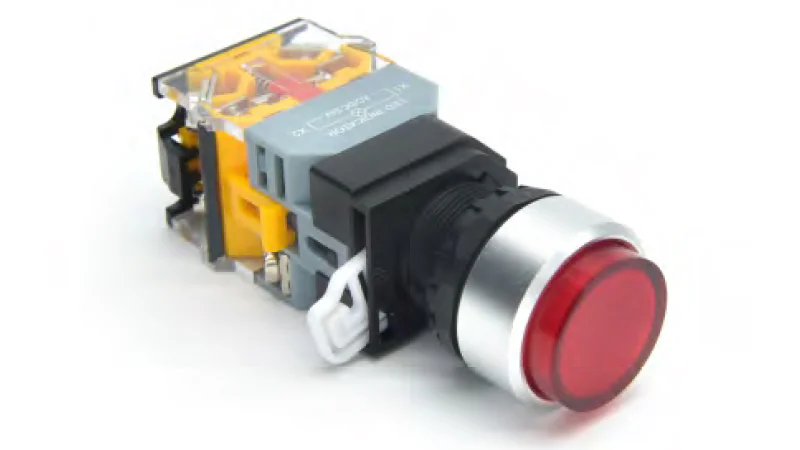 Кнопка  DT22M-FLHD11/GNAC/DC24 - Кнопка управления в сборе, с блокировкой, 24 - 380VAC / DC, 0,6 - 10A, с подсветкой, 24VDC, высокая, 1NO1NC, цвет: зеленый, диаметр отверстия: 22 мм, металлическая обойма кнопки