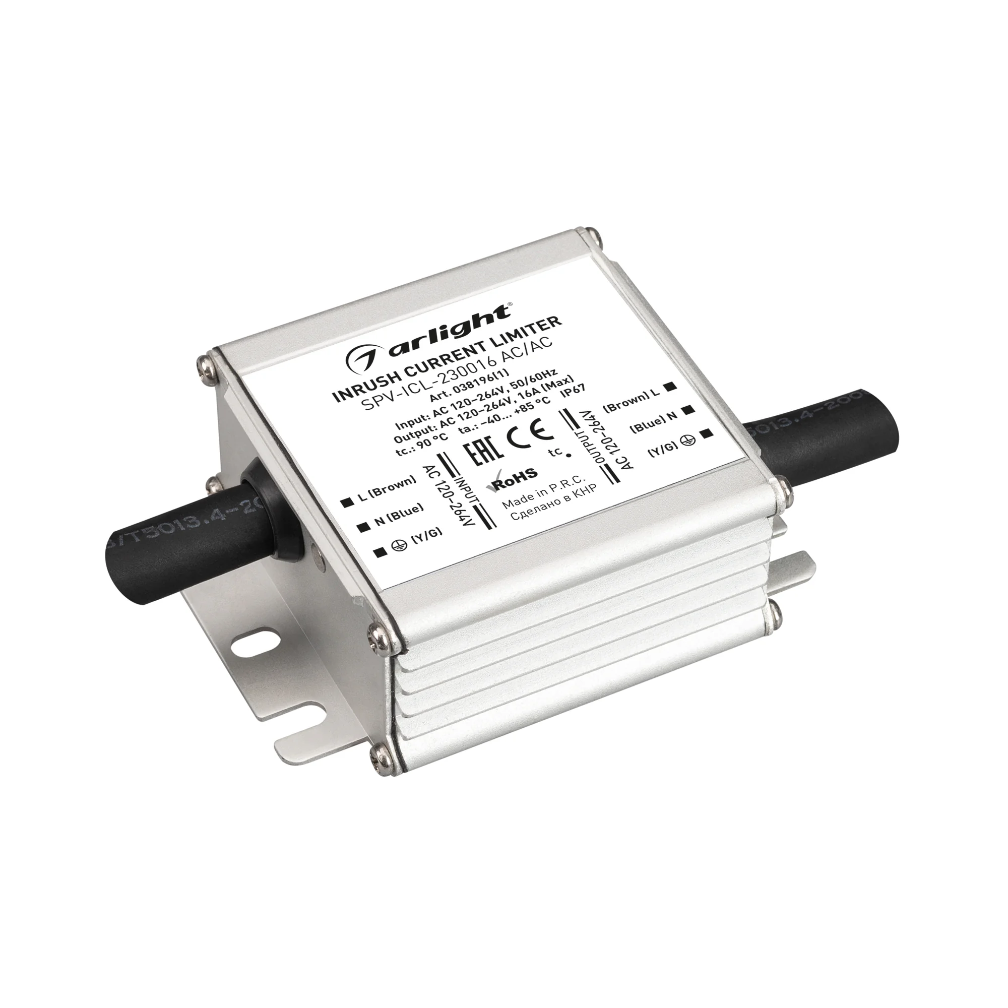 Ограничитель пускового тока SPV-ICL-230016 AC/AC (120-264V, 16A) 038196(1) - Ограничитель пускового тока блоков питания. Напряжение вход/выход 120-264V AC, макс. ток нагрузки 16A, ограничение пускового тока до 22А на входе и выходе устройства. Устанавлива