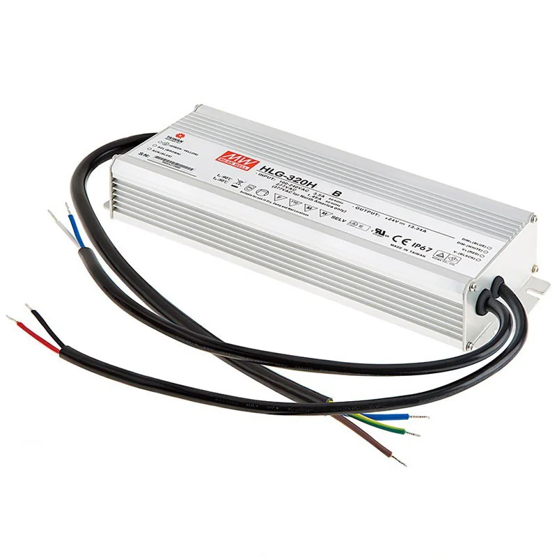 HLG-320H-42B - AC-DC, 321Вт, IP67, вход 90…305В AC, 47…63Гц/127…431В DC, ККМ, выход 42В/7.65А, изоляция 3750В AC, в кожухе 252х90х43.8мм, -40…+70°С, димминг 3 в 1