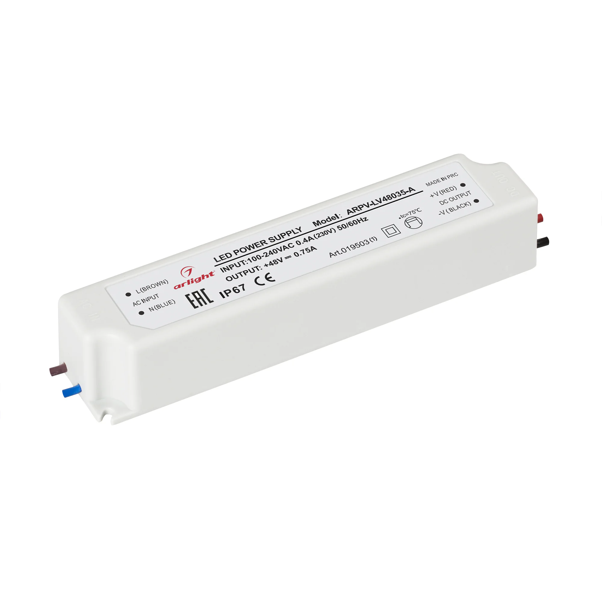 Блок питания ARPV-LV48035-A (48V, 0.8A, 36W) 019503(1) - Источник напряжения с гальванической развязкой для светодиодных изделий. Входное напряжение 100-240 VAC. Выходные параметры: 48 В, 0,75 А, 36 Вт. Встроенный PFC >0,5. Герметичный пластиковый корпус 