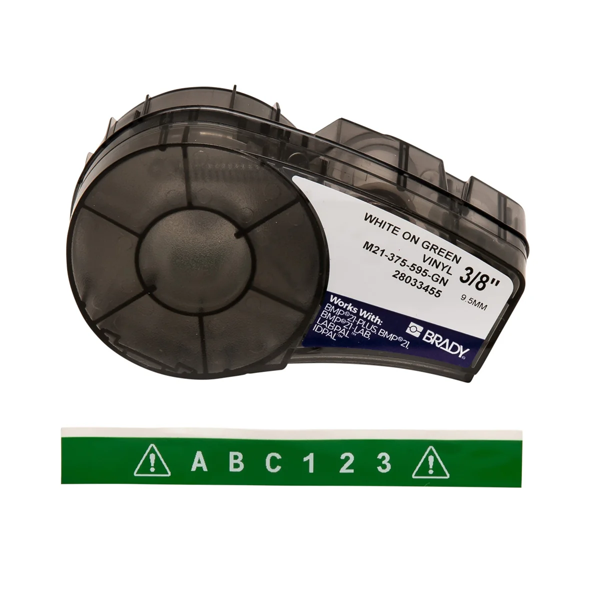 brd142802 - M21-375-595-GN лента 9.53 мм/6.4 м, винил, белый на зеленом