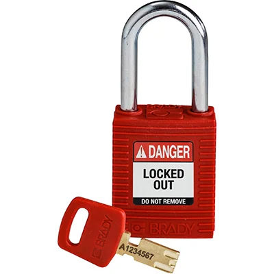 gws150321 - Замок SafeKey нейлоновый со стальной дужкой, высота дужки – 38 мм, диаметр дужки – 6.4 мм, нейлоновый корпус, размеры корпуса – 46х38х19 мм, цвет – красный, 1 шт/упак