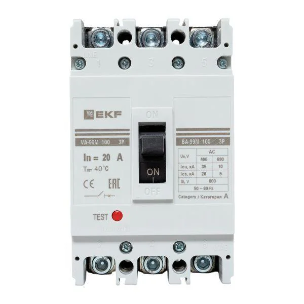 Выключатель автоматический 3п 100/20А 35кА ВА-99М PROxima mccb99-100-20m