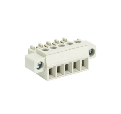 Розетка Wiecon 8513 B / 5 F OB - Розеточный разъем, угловой, на кабель, с монтажными фланцами, шаг 3,5 мм, 5 полюсов, номинальное сечение: 1,5 мм кв., винтовая фиксация провода, 250V, 8А, без маркировки, цвет: серый, серия 8513 B