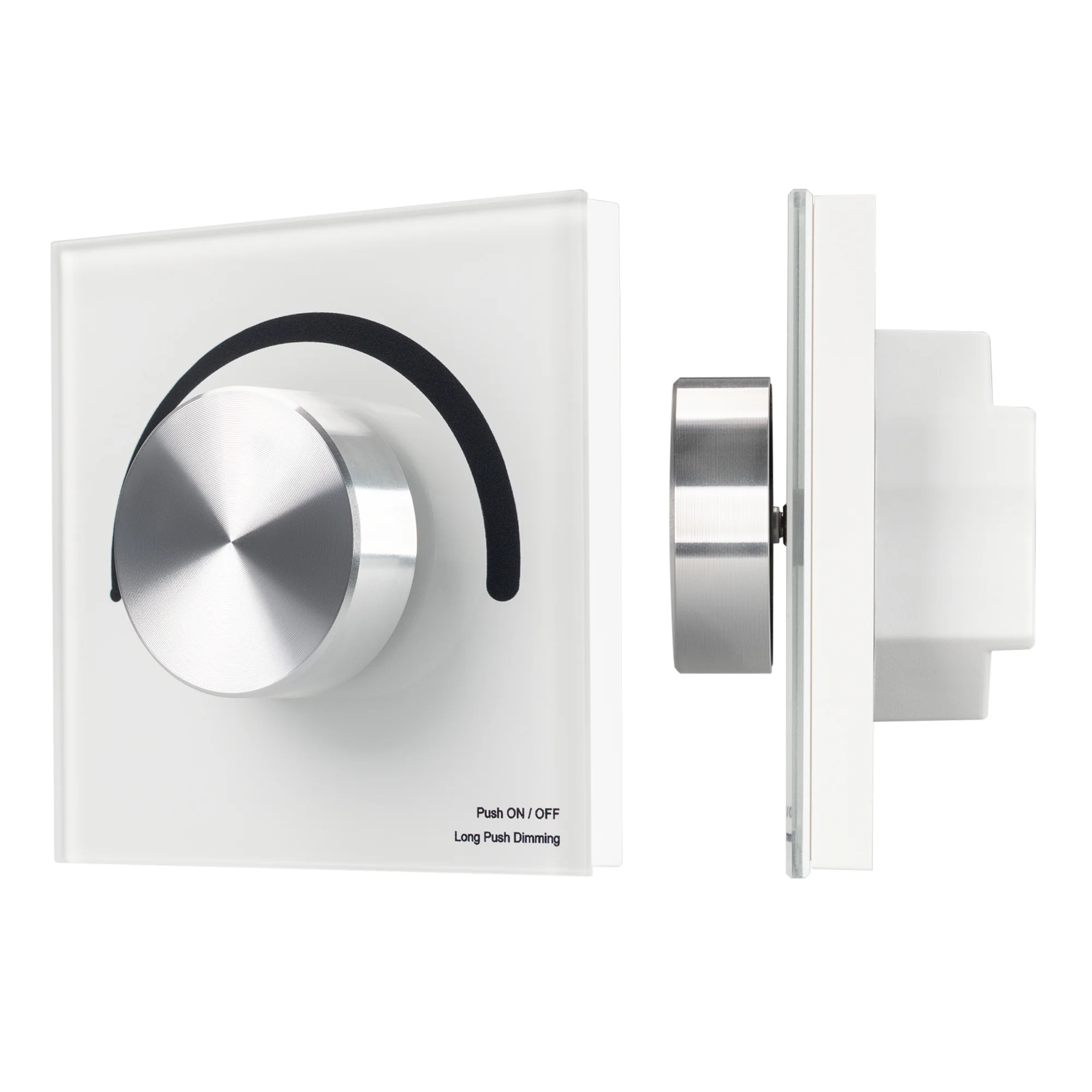 Панель SMART-P1-DIM-G-IN White (3V, Rotary, 2.4G) 033752 - Встраиваемая роторная панель 2.4 ГГц, цвет белый. Материал - стекло/пластик. Для управления одноцветными источниками света (ШИМ). Управление яркостью с помощью роторного вращателя. Питание/рабочее
