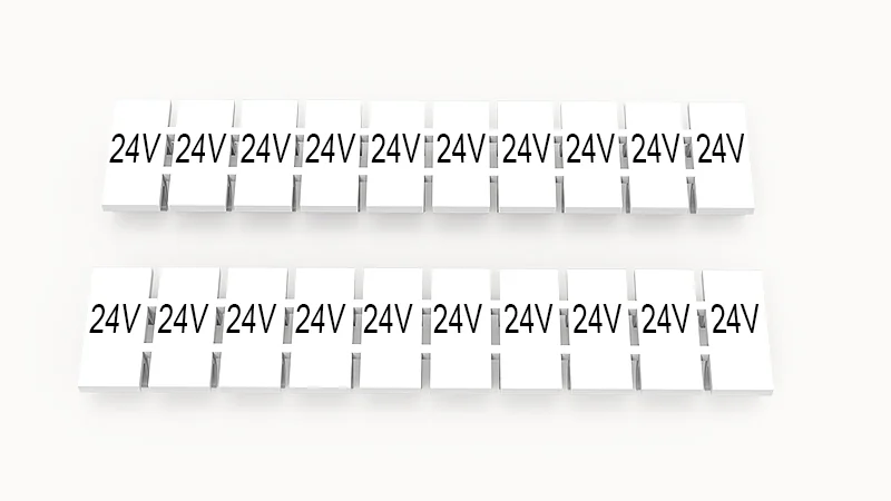 Марк.  полоска ZB6-10P-19-313Z(H) - Маркировочные шильдики для клемм WS…, DC…, PC…, сечением 4 мм кв., центральная, 10 шильдиков нанесенные символы: 24V (повтор на всех шильдиках), с вертикальным расположением, размер шильдика: 5,55х10,7 мм, цвет белый