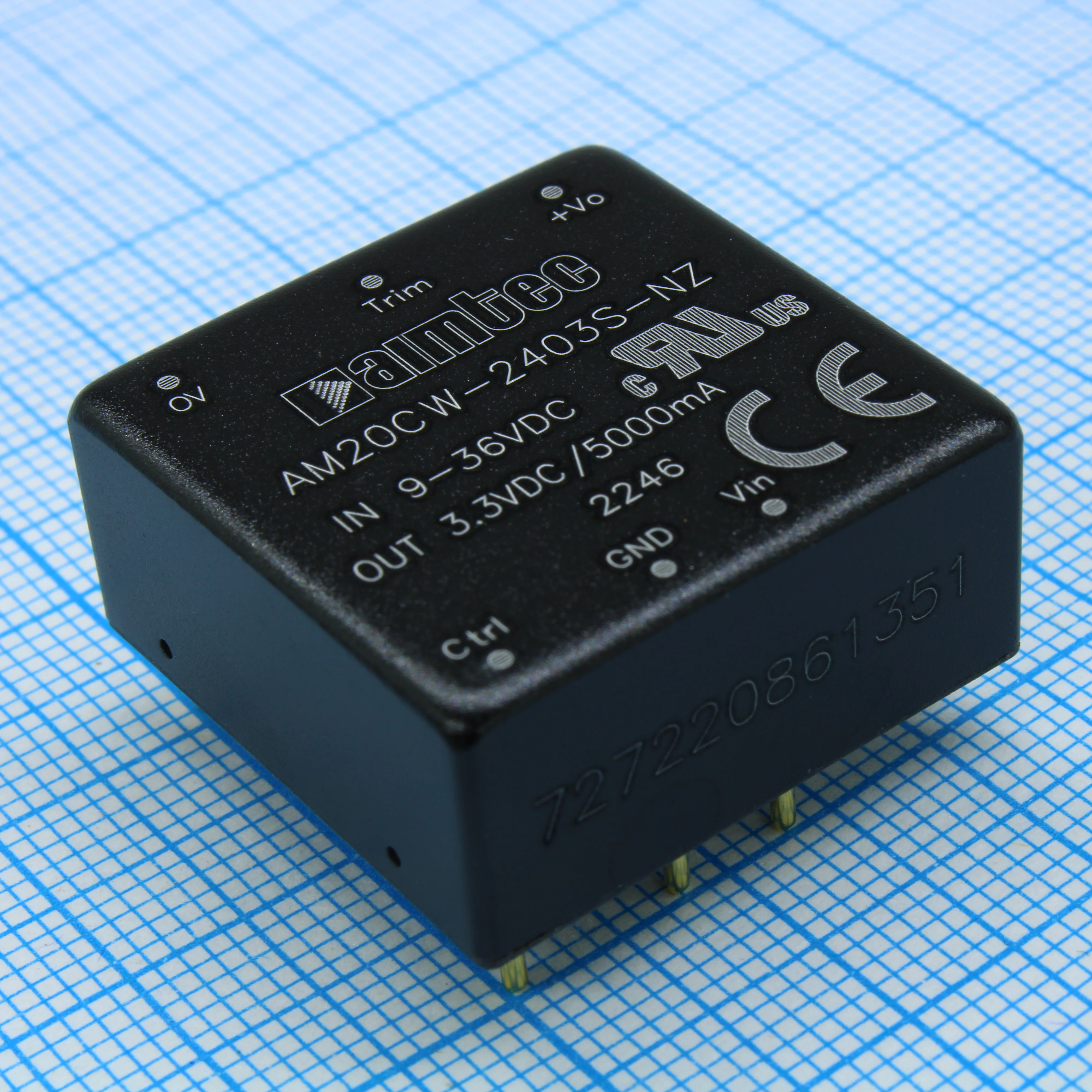 AM20CW-2403S-NZ - DC/DC, 20Вт, вход 9…36В, выход 3.3В/5А, изоляция 1500В DC, КПД 88%, максимальная емкостная нагрузка не более 10000мкФ, вход On/Off, 1x1", 25.4x25.4x11.7мм, -40…105°C, металл