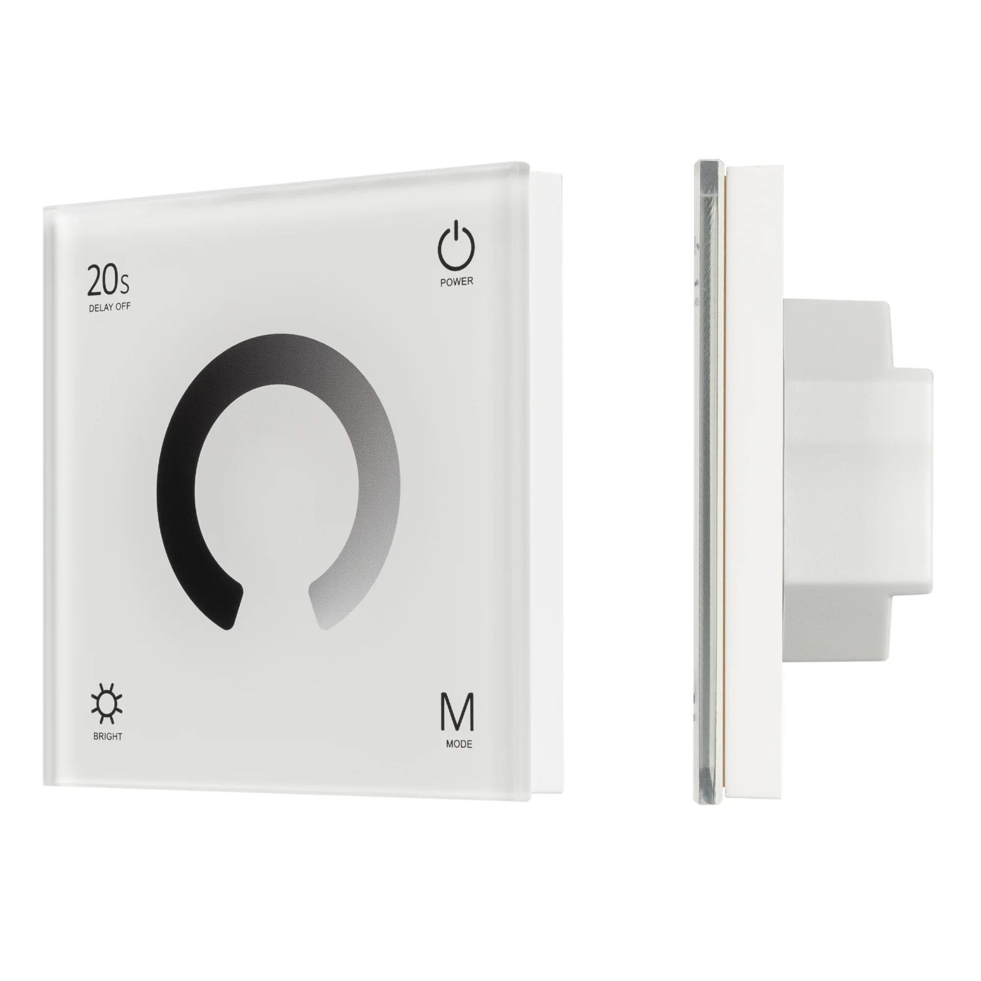 Панель SMART-P4-DIM-G-IN White (12-24V, 4x3A, Sens, 2.4G) 034774 - Встраиваемая сенсорная стеклянная панель 2.4 ГГц, цвет белый. Для управления одноцветными источниками света (ШИМ). Управление яркостью с помощью сенсорного кольца. Работает в режиме master
