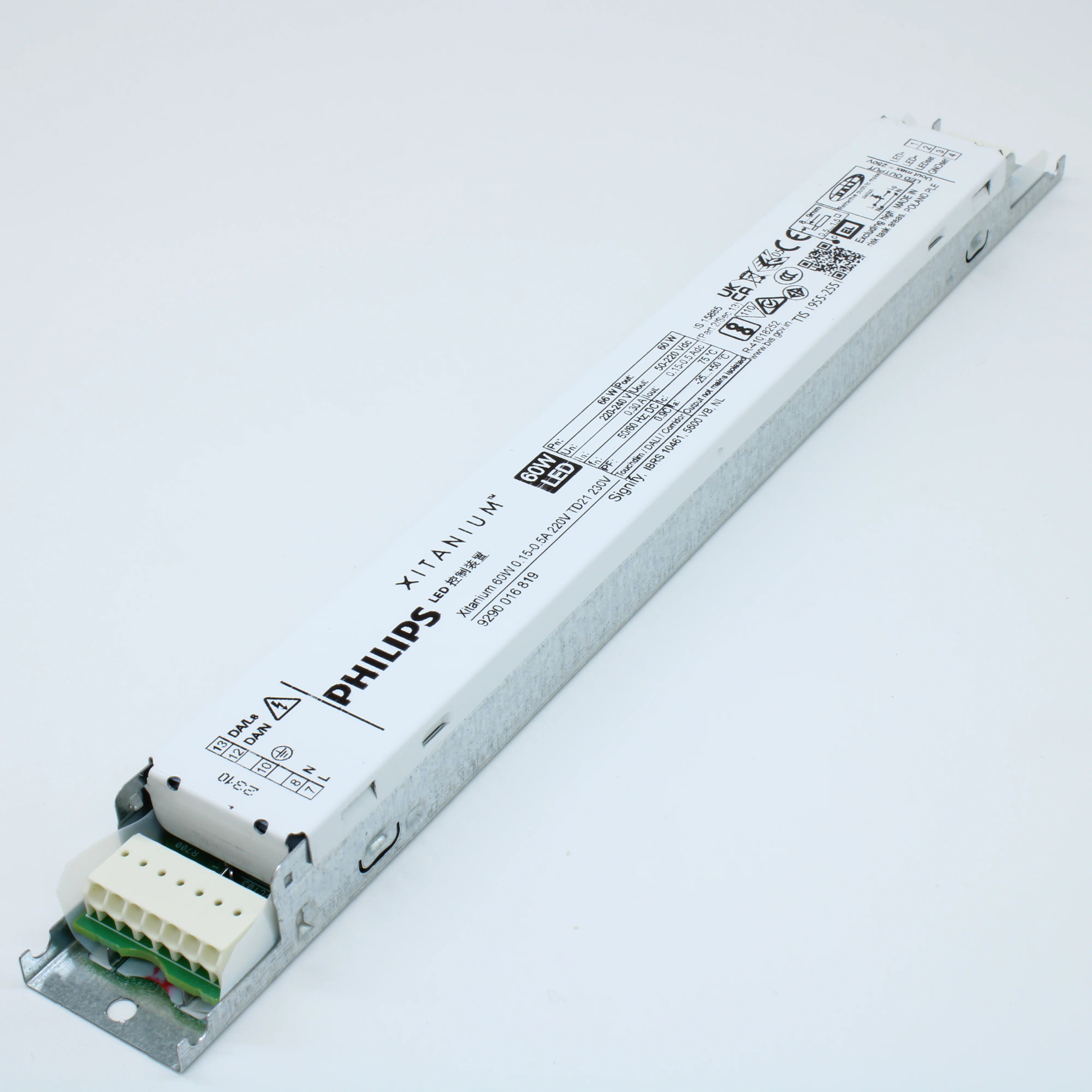 XITANIUM 60W 0.15-0.5A 220V TD21 230V - AC-DC, 60Вт, ККМ, стабилизация тока, вход 198…264В AC/ 168…275В DC, 45…66Гц, выход (0.15А) 0.15…0.5А / 50…220В DC, в корпусе 280x30x16мм, -25…+50°C, Programmable,  LEDset, Corridor Mode, Touch & Dim, DCemDim, CLO