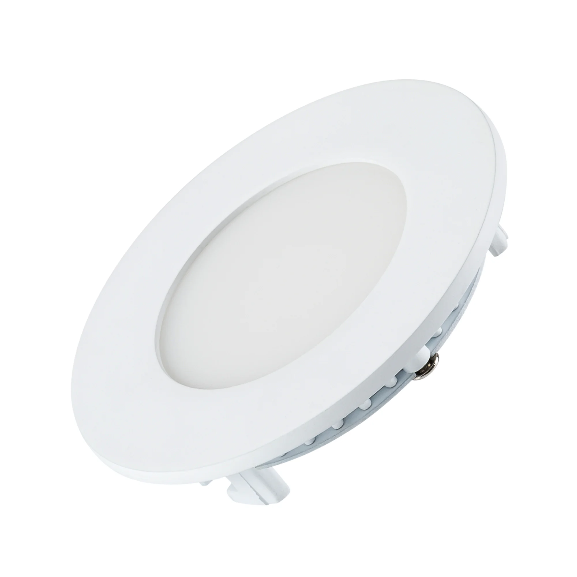 Светильник DL-85M-4W Warm White 020104 - Тонкая панель 4Вт, белый круглый корпус. Цвет ТЕПЛЫЙ БЕЛЫЙ 3000K, св.поток 300-320лм, CRI(Ra)>80, угол 120°. Диаметр 85мм, высота корпуса 13мм, установка в отверстие 75 мм. Питание AC 230V, 4Вт, драйвер в комплекте