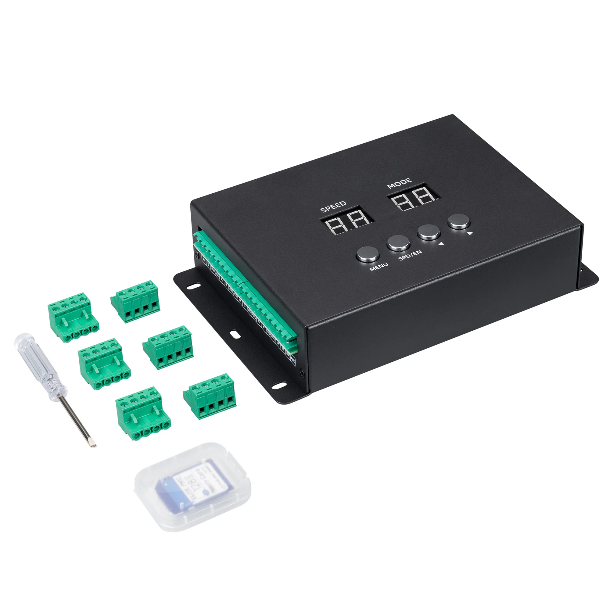 Контроллер DMX K-5000 (220V, SD-card, 5x512) 024323 - DMX512 контроллер с функцией редактирования адресов. 5 портов по 512 каналов на каждый. Напряжение питания AC 220V. SD-карта в комплекте. Рекомендуется для использования с линейными прожекторами AR-LIN
