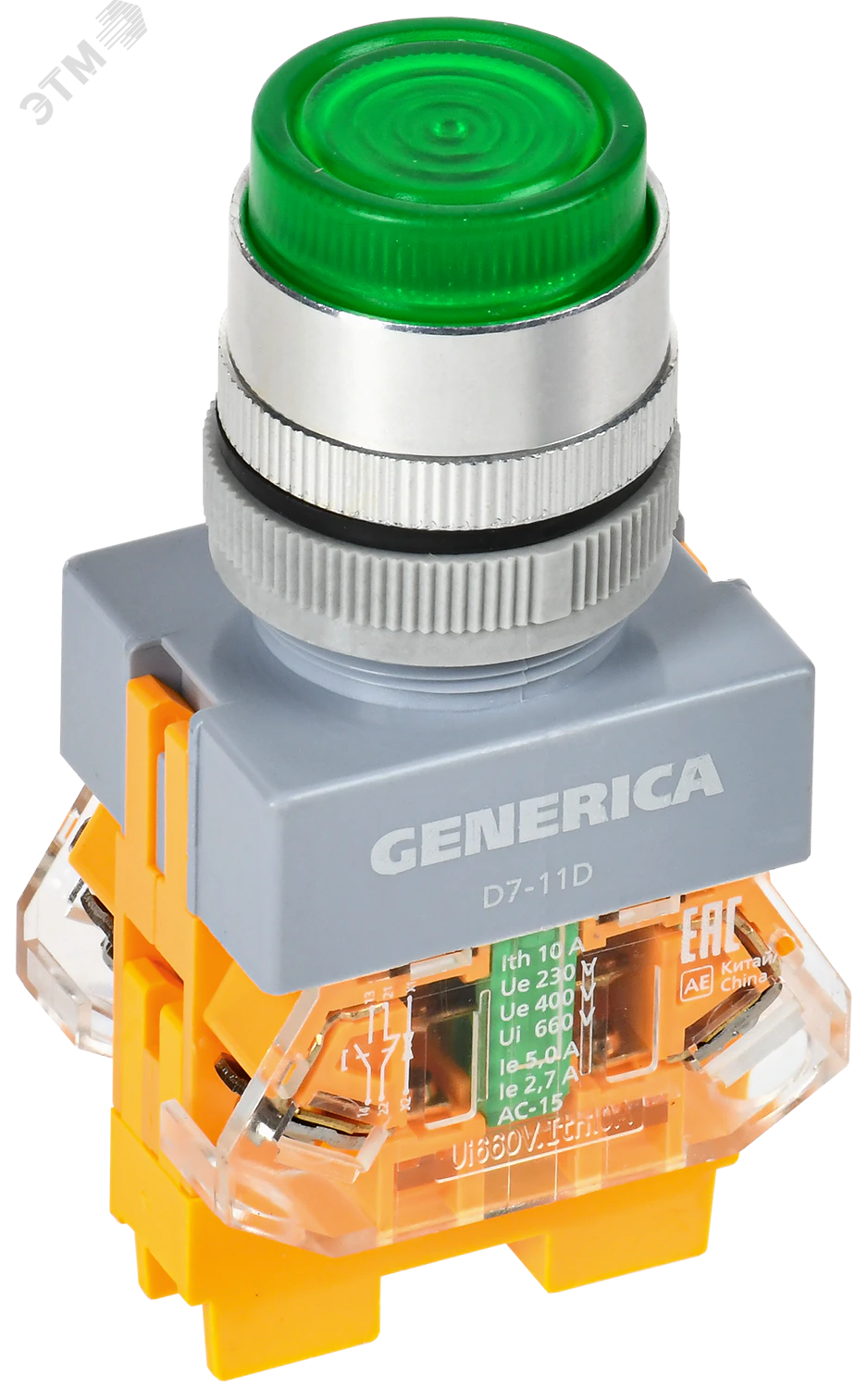 Кнопка D7-11D d=22мм 1з+1р с подсв. зеленая GENERICA BBT50-11D-3-12-K06-G