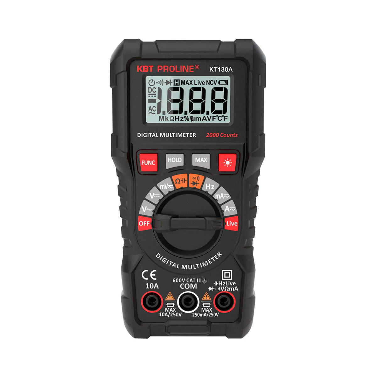 KT 130A серия PROLINE - Мультиметр компактный цифровой SMART с True RMS, ЖК-дисплей, ACA/DCA/ACV/DCV/R/C/F/t