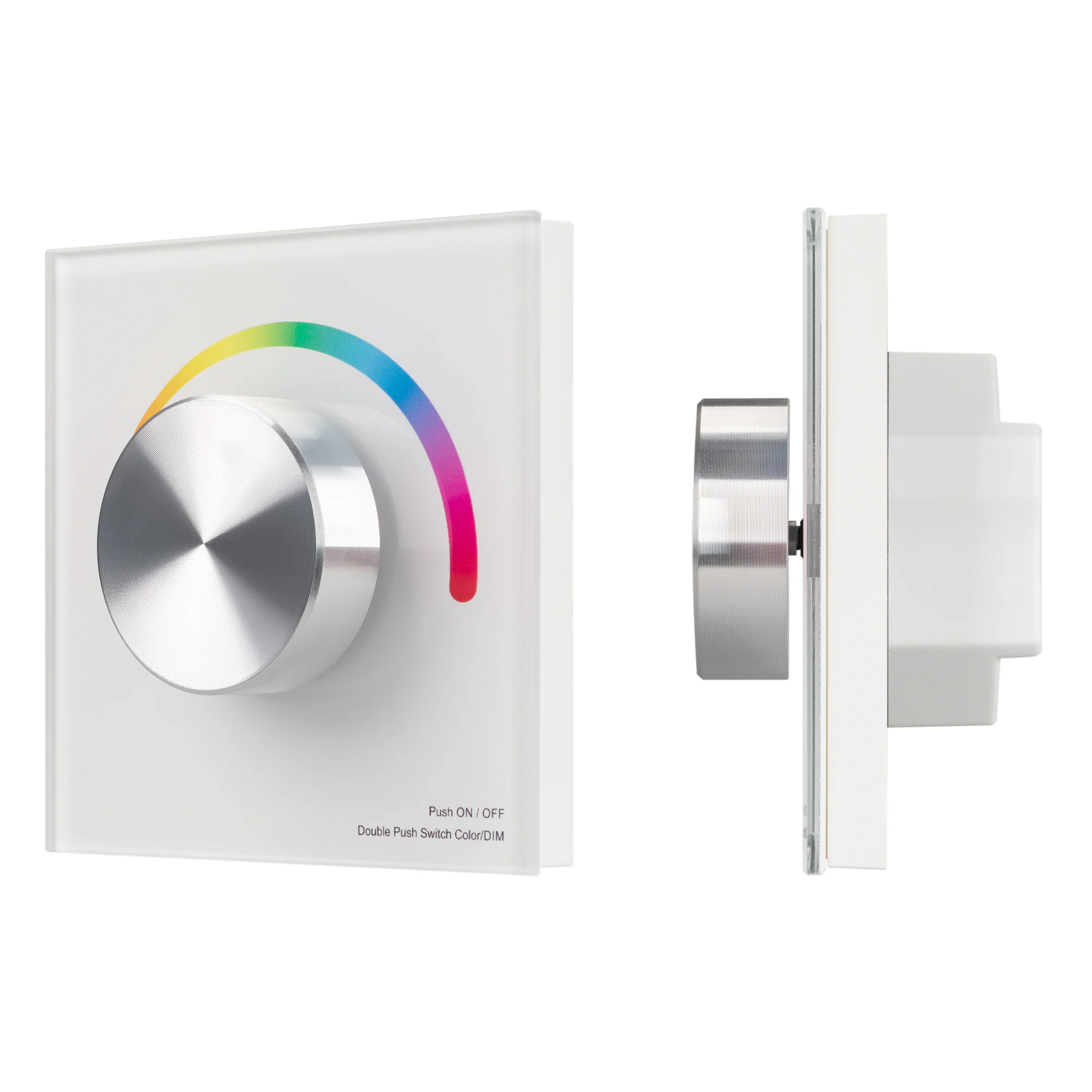 Панель SMART-P8-RGB-G-IN White (12-24V, 3x4A, Rotary, 2.4G) 033764 - Встраиваемая роторная стеклянная панель 2.4 ГГц, цвет белый. Для управления RGB источниками света (ШИМ). Управление цветом с помощью роторного вращателя. Работает в режиме master/slave и