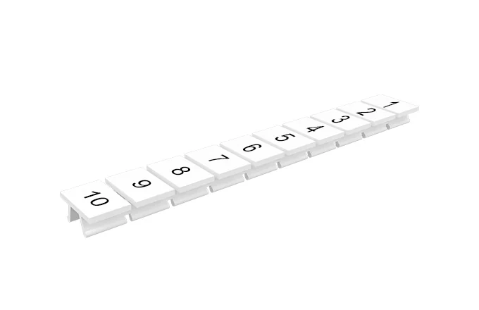 Маркировка  306801/1...10V - Маркировочные шильдики для клемм TU/TP/TC, сечением 4 мм кв., 10 шильдиков, нанесенные символы: 1…10, с вертикальным расположением, цвет белый