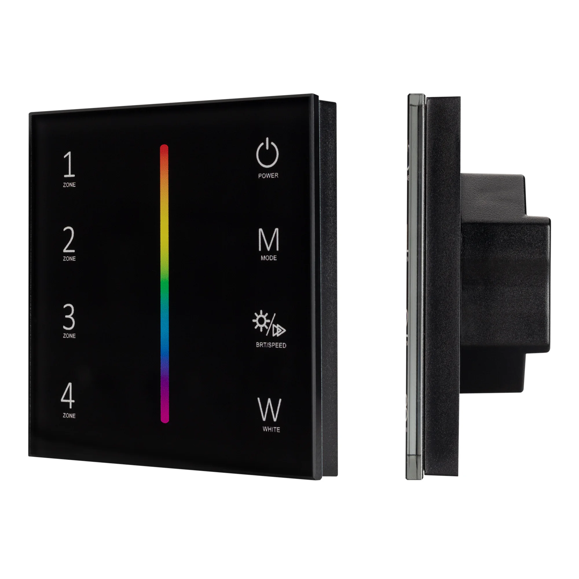 Панель Sens SMART-P30-RGBW Black (230V, 4 зоны, 2.4G) 027104 - Встраиваемая сенсорная стеклянная панель 2.4 ГГц, цвет чёрный. Для управления RGBW источниками света с помощью сенсорной полосы. Питание/рабочее напряжение AC 85-265V, 4 зоны управления. Функц