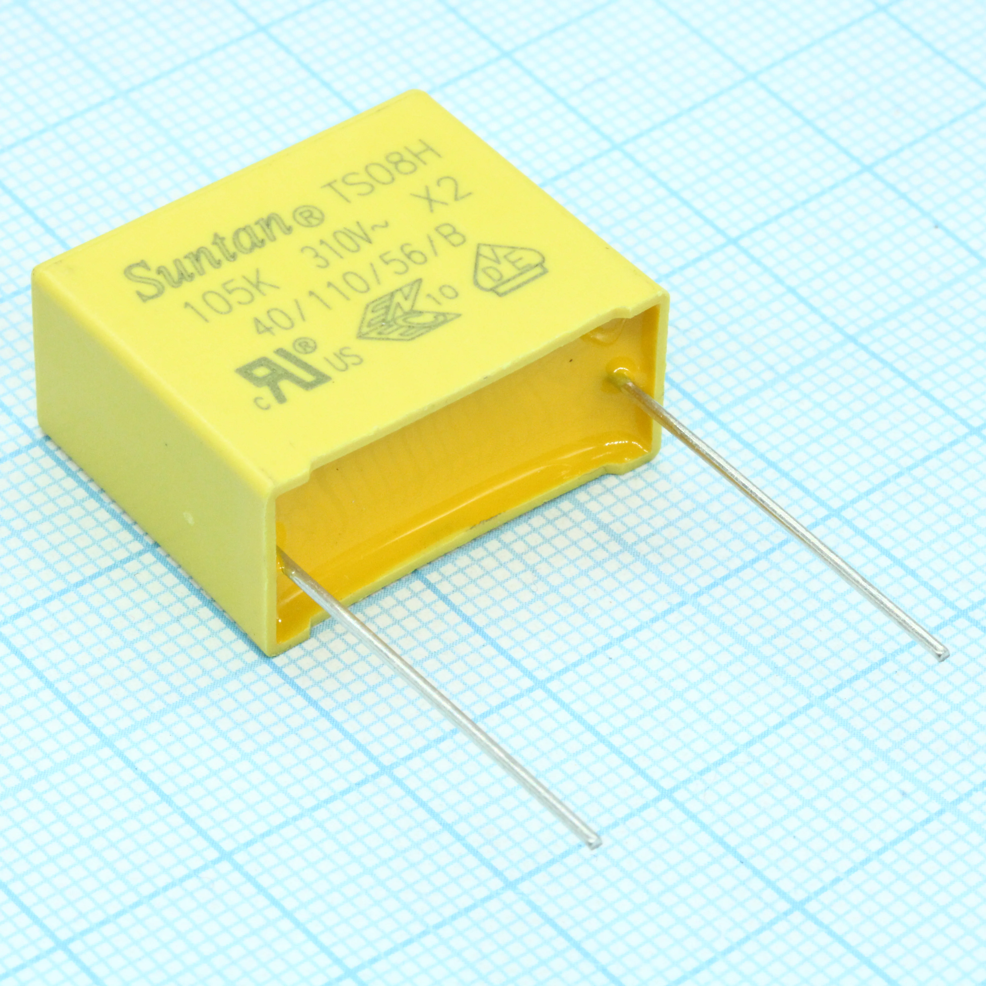 TS08H0A9105KBB0G0R - Пленочный помехоподавляющий конденсатор X2, 1uF ±10%, 310VAC, радиальные выводы с шагом 22.5mm, (26 x 12 x 21.5mm)