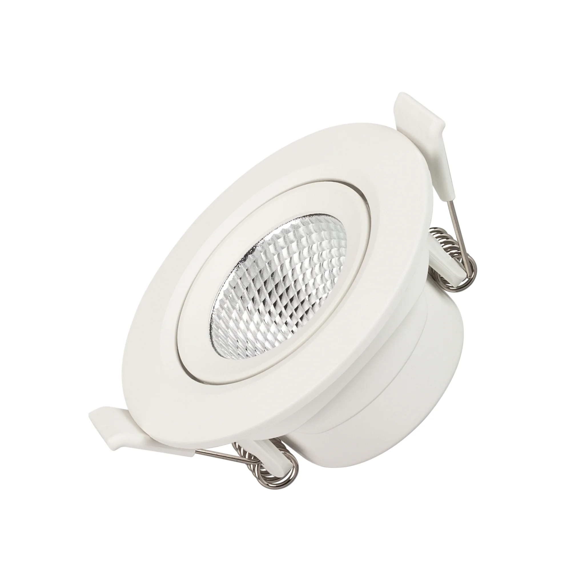Светильник LTD-POLAR-TURN-R80-5W Warm3000 (WH, 36 deg, 230V) 032857 - Встраиваемый поворотный светильник "даунлайт". Мощность 4.5 Вт, св. поток 400 лм, 89 лм/Вт, теплый 3000 K, CRI>80, UGR<19, угол 36°, напряжение питания 230 В. Белый круглый корпус из те