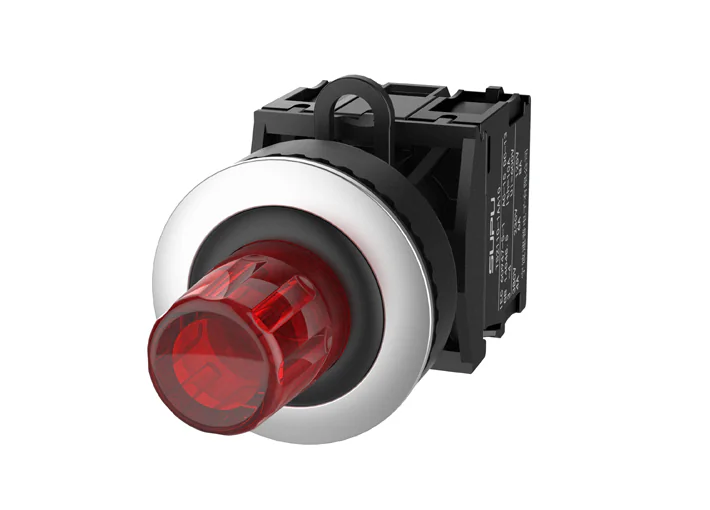 Кнопка "СТОП" (красная) TS2527-0RL10-S20 - Нажимная кнопка "СТОП", с блокировкой, LED AC 220V, алюминиевое переднее кольцо, с мгновенным нажатием, с контактной группой 2NO, диаметр головки кнопки 36 мм, диаметр посадочного отверстия: 22 мм, цвет: красный