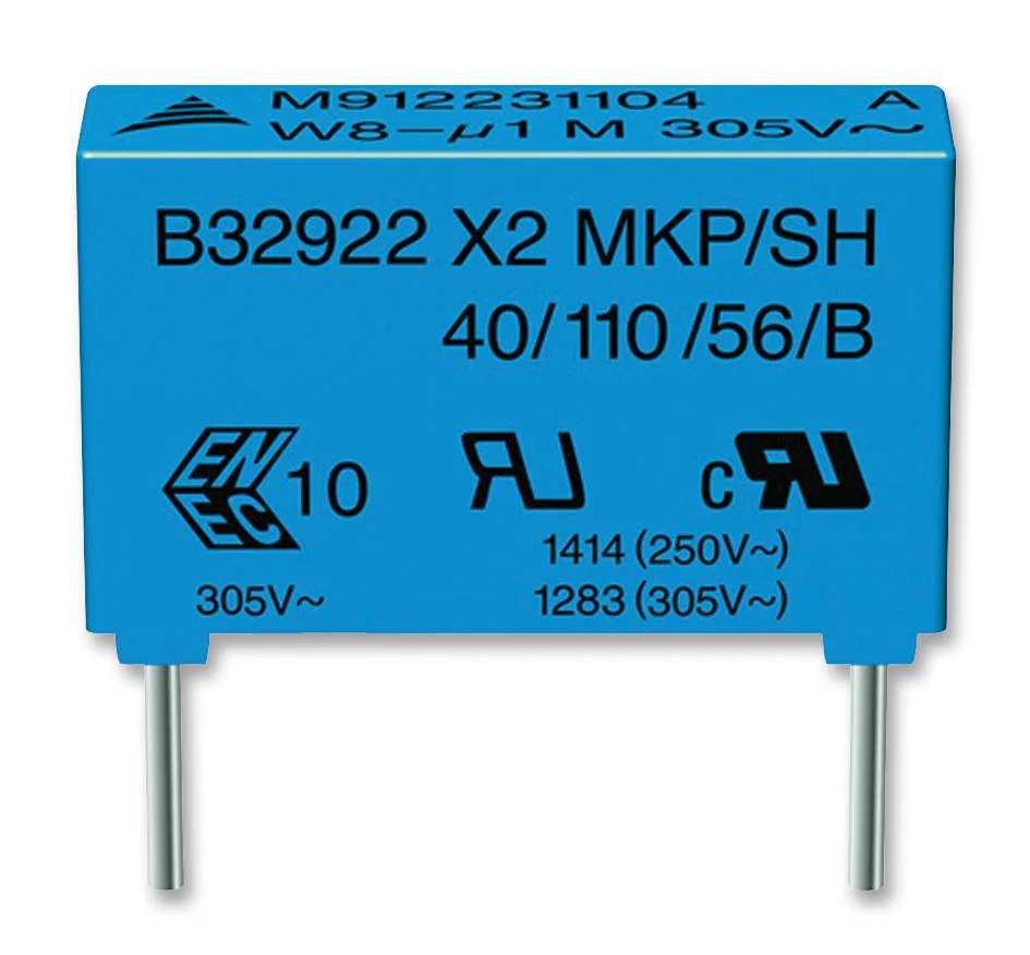 B32924C3105K189 - Конденсатор пленочный помехоподавляющий X2 1мкФ 630В постоянного/305В переменного тока ±10%( 31.5 X 11 X 19мм) радиальные выводы пластиковый прямоугольный корпус