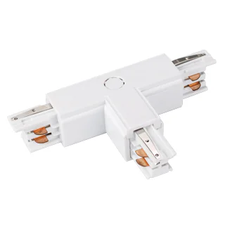Коннектор тройной LGD-4TR-CON-EXT-L1-WH (C) 026145 - T-образный коннектор для треков 4TR. Цвет белый.  Аналог XTS-37 Global Track Pro.  Направление соединений снаружи/слева (определение необходимого коннектора происходит относительно контакта заземления с