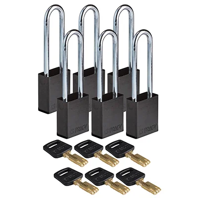 gws150216 - Замки SafeKey алюминиевые со стальной дужкой, высота дужки – 76 мм, диаметр дужки – 6.4 мм, алюминиевый корпус, размеры корпуса – 46х38х19 мм, цвет – черный, 6 шт/упак