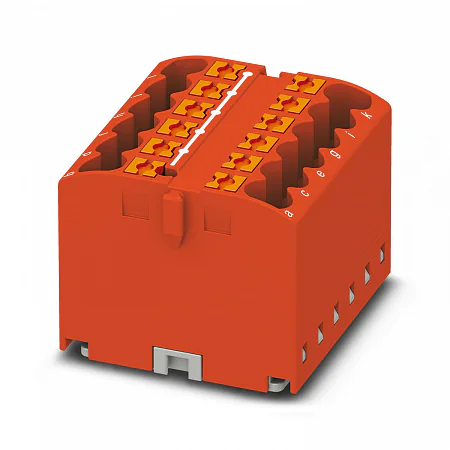 Распределительная клемма JUT15-10x2.5-RD - Распределительная клемма, 10 точек подключения, тип фиксации провода: Push-in, номинальное сечение: 2,5 мм кв., 690V, 41A, цвет: красный, тип монтажа: DIN35