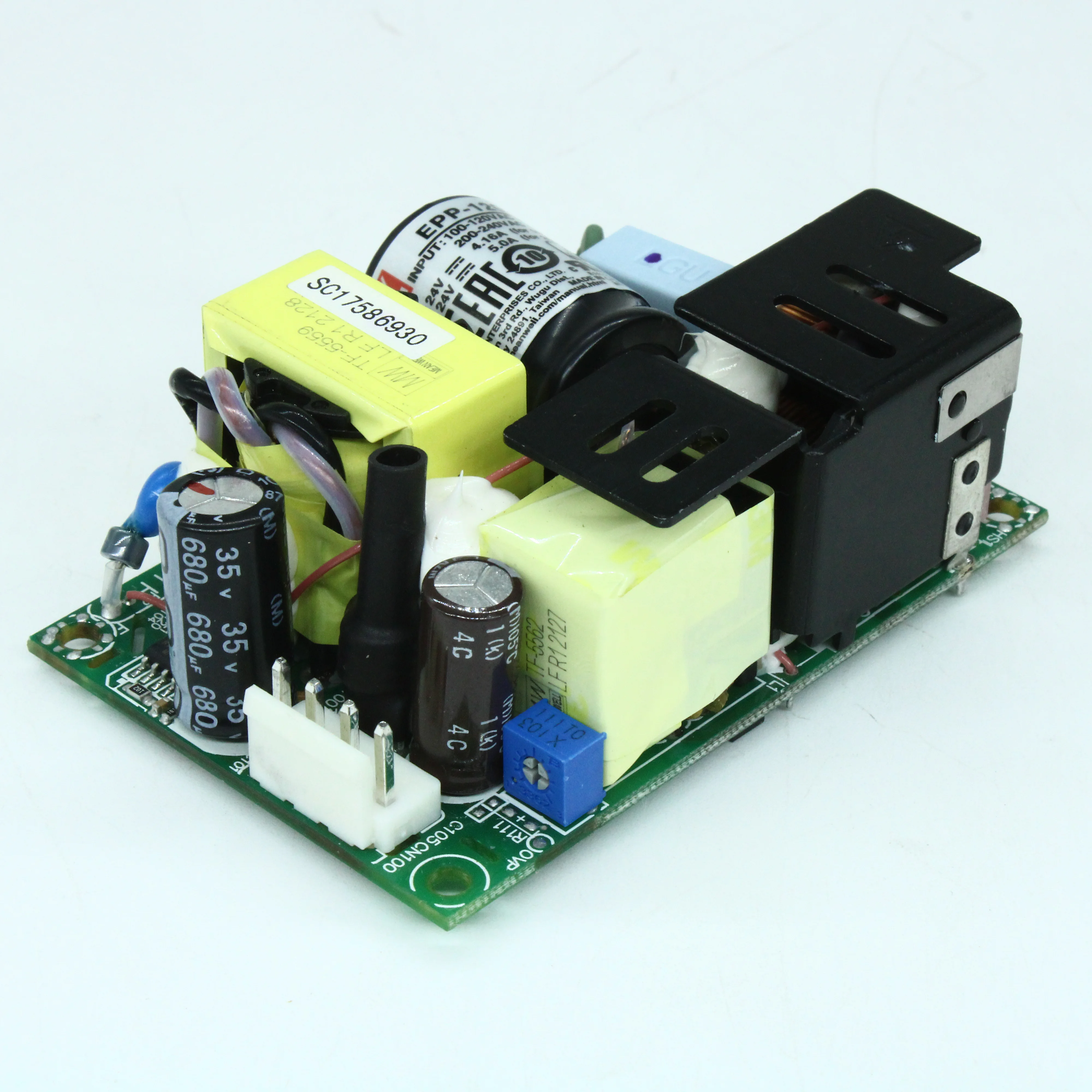 EPP-120S-24 - AC-DC, 120Вт (вент.), ККМ, вход 80…264V AC, 47…63Гц /113…370В DC, выход 24В/5A (вент.), рег. вых 22.8…25.2В, изоляция 4000В AC, открытая плата 76.2х50.8х28мм, -30…+85°С