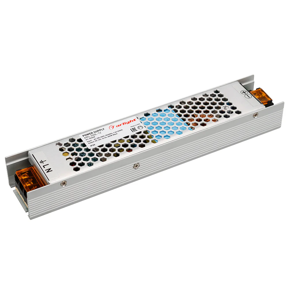 Блок питания ARS-200L-12 (12V, 16.7A, 200W) 023628 - Источник напряжения с гальванической развязкой для светодиодных изделий. Входное напряжение 180-250 VAC. Выходные параметры: 12 В, 16,7 А, 200 Вт. Встроенный PFC >0,5. Негерметичный алюминиевый сетчатый