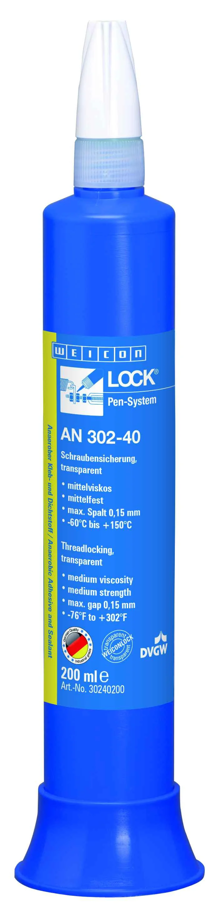 wcn30240200 - 10019961 WEICONLOCK AN 302-40 Фиксатор резьбы (200 мл) средняя сила фиксации, средняя вязкость. Прозрачный.