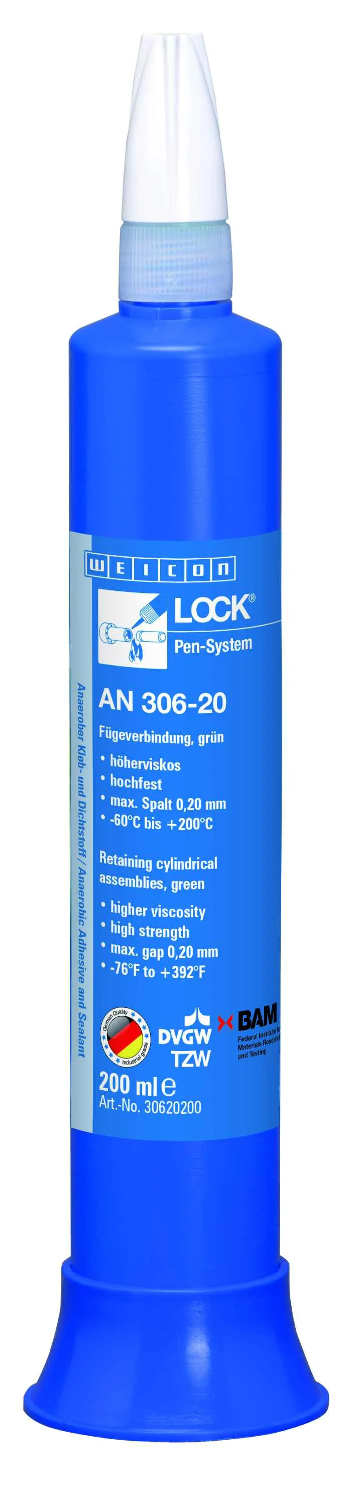 wcn30620200 - 10020023 WEICONLOCK AN 306-20 Фиксатор цилиндрических узлов (200 мл) высокая вязкость, высокая сила фиксации,