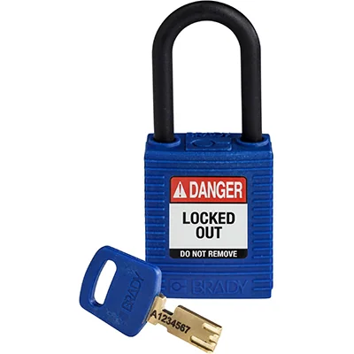 gws150366 - Замок SafeKey нейлоновый с пластиковой дужкой, высота дужки – 38 мм, диаметр дужки – 6.4 мм, нейлоновый корпус, размеры корпуса – 46х38х19 мм, цвет – синий, 1 шт/упак