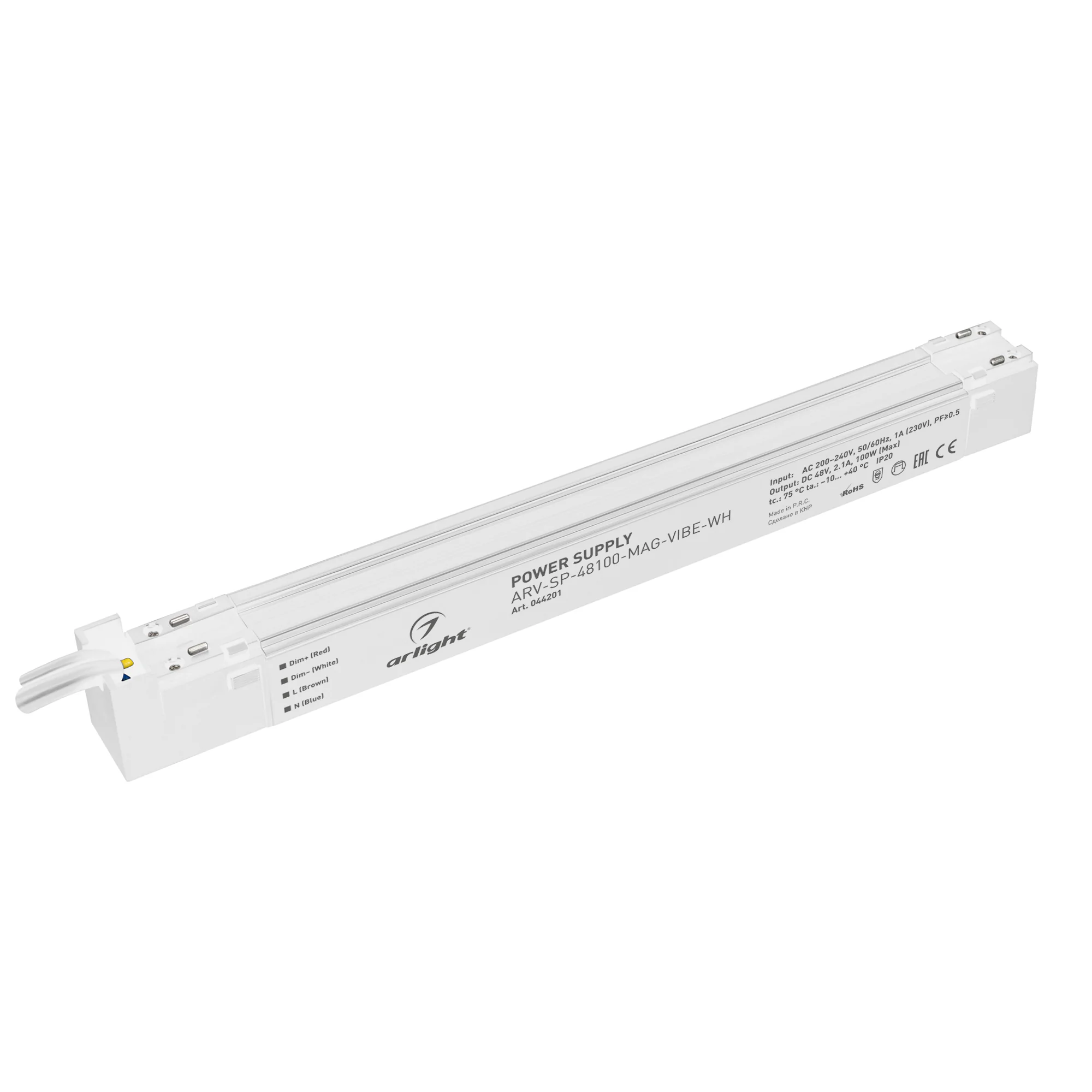Блок питания ARV-SP-48100-MAG-VIBE-WH (48V, 2.1A, 100W) 044201 - Источник напряжения с гальванической развязкой для для магнитной системы. Входное напряжение 200-240 VAC. Выходные параметры: 48 В, 2.1 А, 100 Вт. Сверхтонкий пластиковый корпус IP20. Рабоча