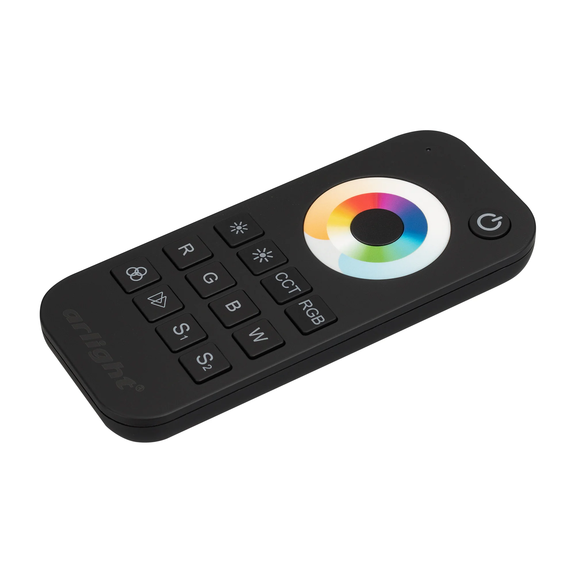 Пульт SMART-R21-MULTI Black (1 зона, 2.4G) 023472 - Кнопочный радиопульт с сенсорным кольцом 2.4 ГГц черного цвета для управления DIM/MIX/RGB/RGBW источниками света. 1 зона управления, 2 слота памяти пользовательских настроек, выбор цвета и типа управлени