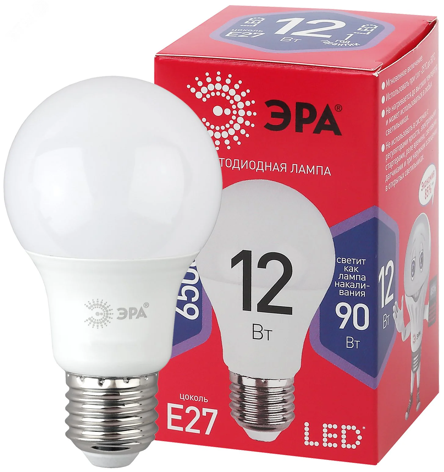 Лампочка светодиодная ЭРА RED LINE LED A60-12W-865-E27 R Е27 - Лампочка светодиодная ЭРА RED LINE LED A60-12W-865-E27 R Е27 E27 12 Вт груша холодный дневной свет (кр. 1шт)