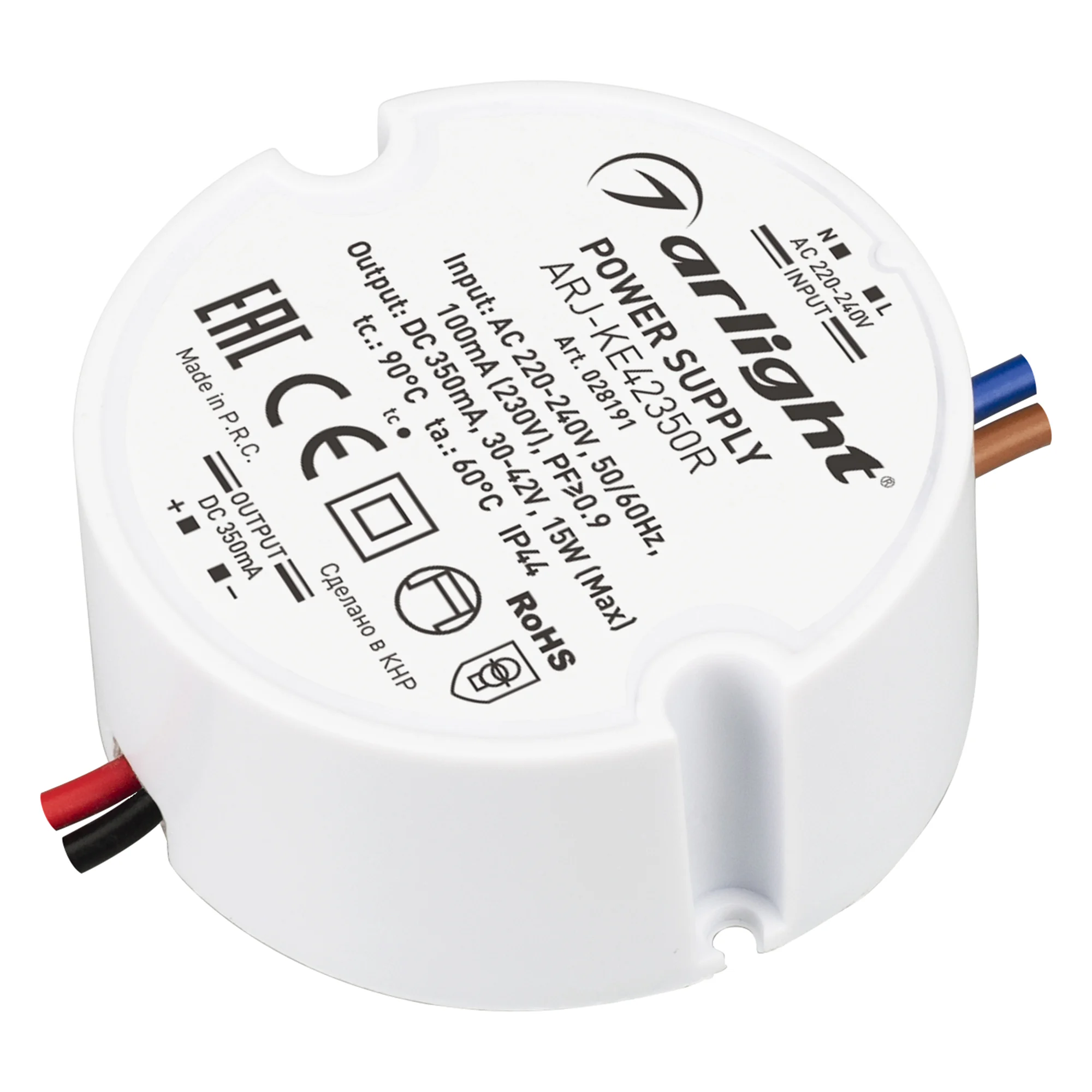 Блок питания ARJ-KE42350R (15W, 350mA, PFC) 028191 - Источник тока с гальванической развязкой для светильников и мощных светодиодов. Входное напряжение 220-240 VAC. Выходные параметры: 30-42 В, 350 mА, 15 Вт. Встроенный PFC >0.9. Негерметичный пластиковый