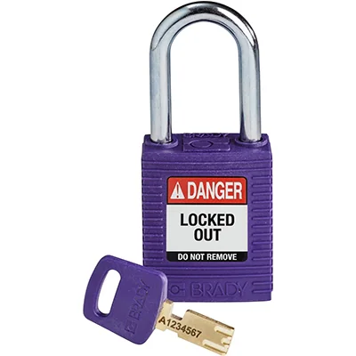 gws150250 - Замок SafeKey нейлоновый со стальной дужкой, высота дужки – 38 мм, диаметр дужки – 6.4 мм, нейлоновый корпус, размеры корпуса – 46х38х19 мм, цвет – фиолетовый, 1 шт/упак