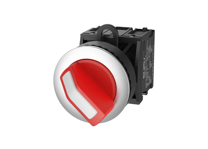 Селекторный переключатель (красный) TS2523-1CF10-R20 - Переключатель, короткая ручка, 3-х позиционный, без самовозврата, LED AC/DC 24V, утопленное алюминиевое переднее кольцо, с плавным нажатием, с контактной группой 2NO, диаметр головки кнопки 36 мм, диа