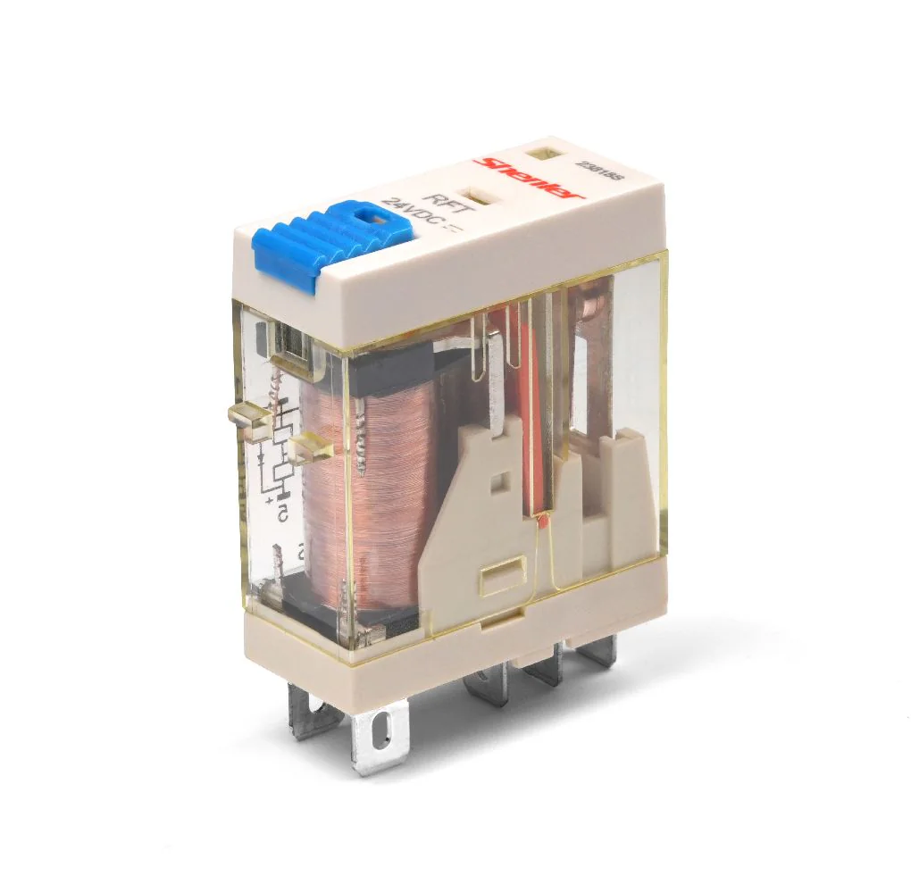 Реле RFT2CO048LTD - Интерфейсное реле, 2 группы переключающих контактов, 48VDC, 8A, светодиодная индикация, тестовая кнопка, диод (1-,5+;1-,8+), для колодок серий: SRT*-E, SRT*-A, SRU*-E, SRT*-P, SRU*-S, SRU*-ST, SRT*ES