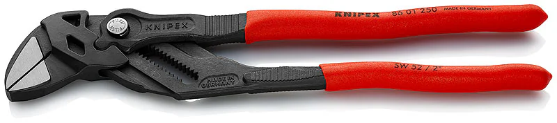 Переставные клещи - гаечный ключ KN-8601250SB - Сочетание двух инструментов в одном позволяет заменить полный набор гаечных ключей как метрических, так и дюймовых, противоскользящие пластмассовые рукоятки, длина 250мм