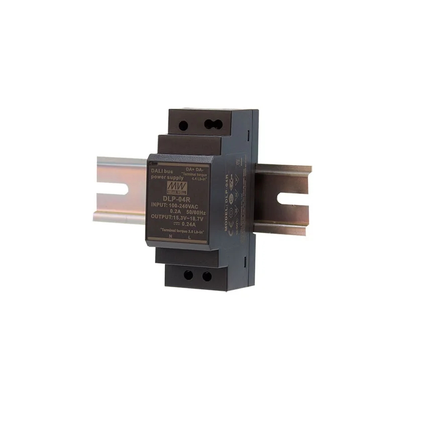 DLP-04R - AC-DC для шины DALI, 3.84Вт, вход 90…264В AC, 47…63Гц/120…370В DC, выход 16В/240мА, изоляция 3000В AC, на DIN рейку 35х90x54.5 мм, -20…+60°С